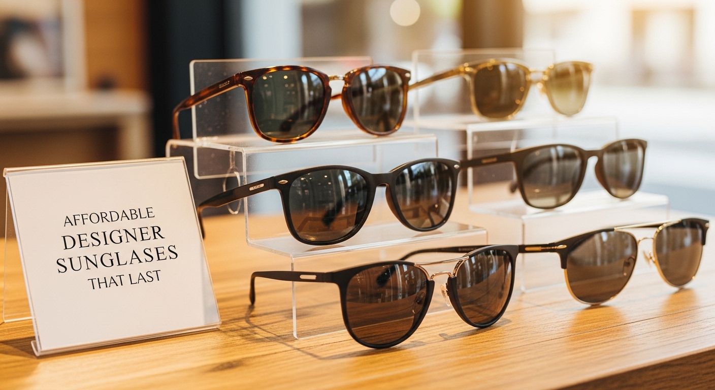 woman wearing affordable designer sunglasses outdoors