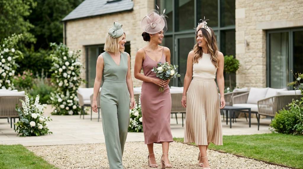 Winter bridesmaid fashion with velvet gowns and crystal fascinators at a formal Chicago wedding