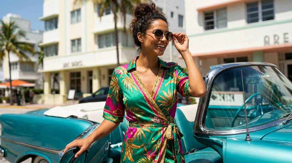 Woman wearing a confident summer outfit in Miami streets