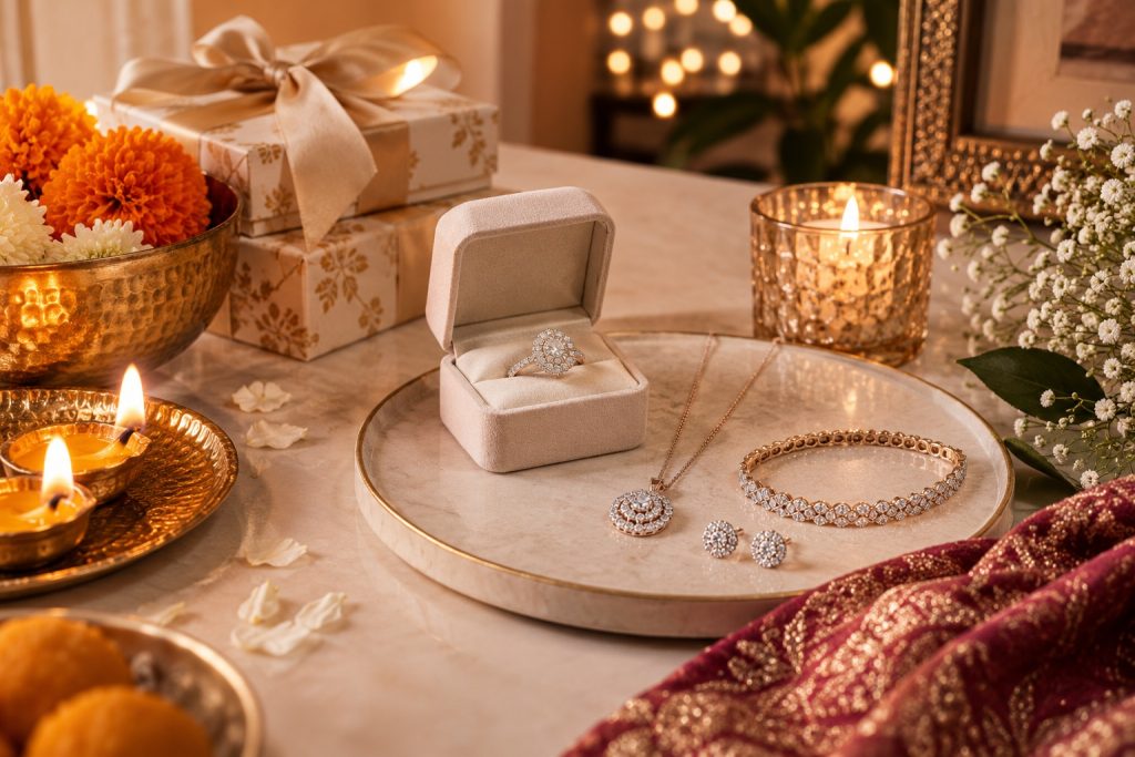 Celebrate Diwali with auspicious elegance. Discover why Dhanteras is the ideal time to buy precious gold, diamond, and silver jewellery for luck and prosperity.