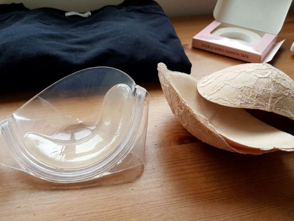 Backless bra fit test showing cup coverage, lift, and skin adhesion